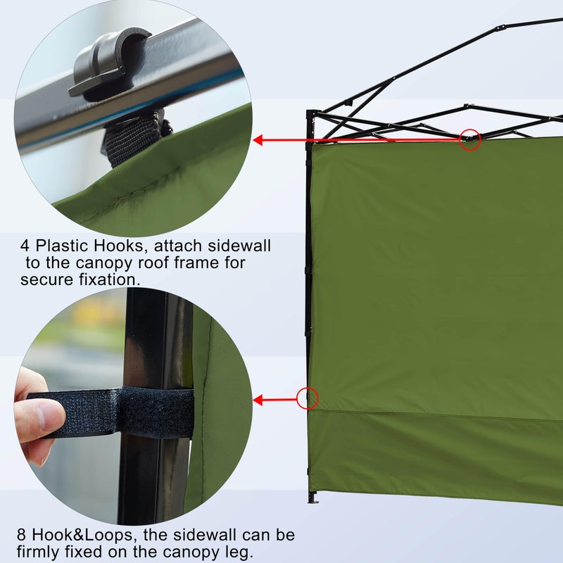 NINAT Canopy Sunwall Sidewall Gazebos Tent Waterproof for 10x10ft Pop up Straight Leg Gazebos Outdoor Instant Canopies 1 Pcs Green Only - Image 3